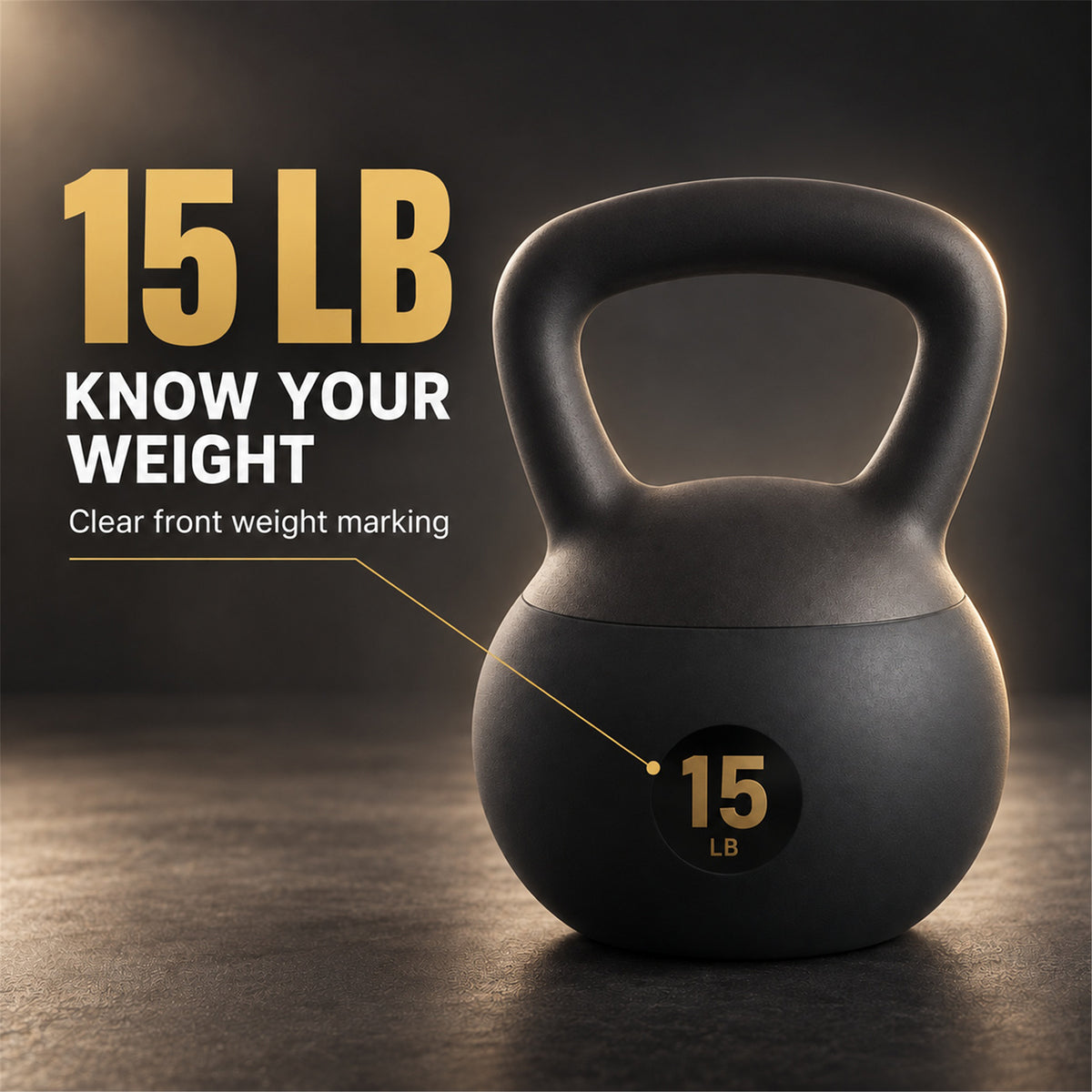 Fitvids Soft Kettlebell Ergonomic Grip, Iron & Sand Filled, 15 Pounds, Black