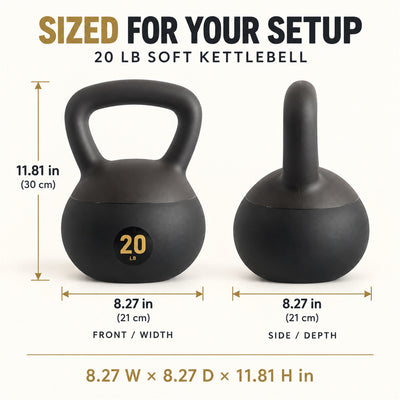 Fitvids Soft Kettlebell Ergonomic Grip, Iron & Sand Filled, 20 Pounds, Black