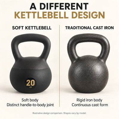 Fitvids Soft Kettlebell Ergonomic Grip, Iron & Sand Filled, 20 Pounds, Black