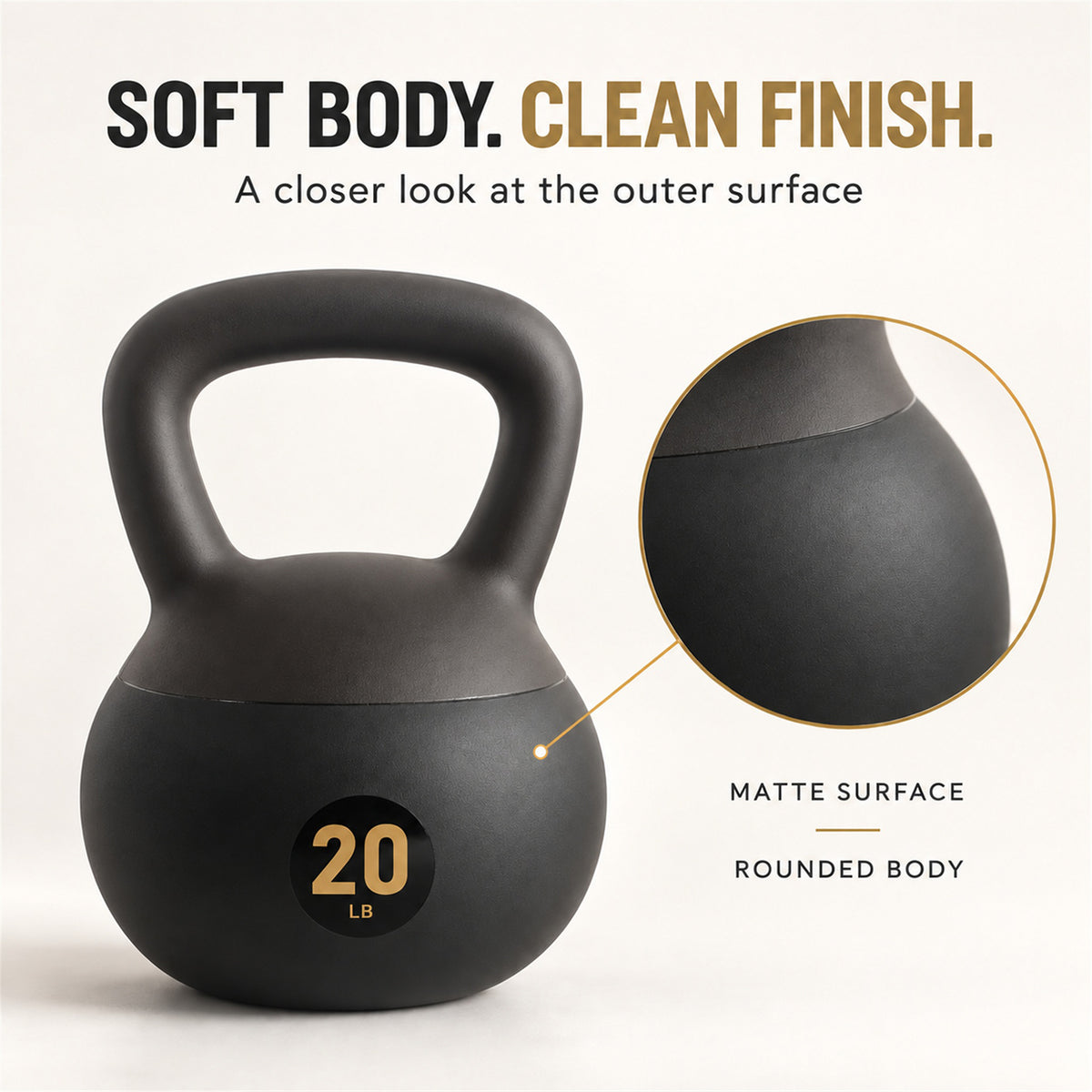 Fitvids Soft Kettlebell Ergonomic Grip, Iron & Sand Filled, 20 Pounds, Black