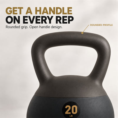 Fitvids Soft Kettlebell Ergonomic Grip, Iron & Sand Filled, 20 Pounds, Black