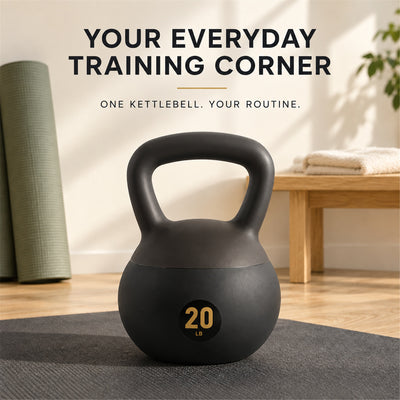 Fitvids Soft Kettlebell Ergonomic Grip, Iron & Sand Filled, 20 Pounds, Black