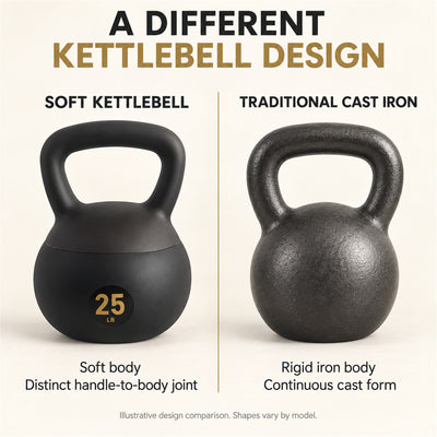 Fitvids Soft Kettlebell Ergonomic Grip, Iron & Sand Filled, 25 Pounds, Black