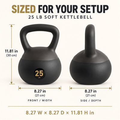 Fitvids Soft Kettlebell Ergonomic Grip, Iron & Sand Filled, 25 Pounds, Black