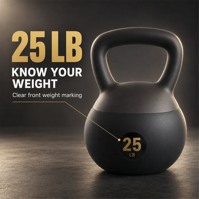 Fitvids Soft Kettlebell Ergonomic Grip, Iron & Sand Filled, 25 Pounds, Black