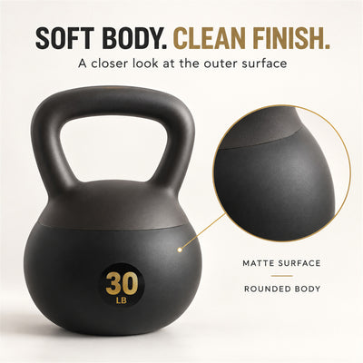 Fitvids Soft Kettlebell Ergonomic Grip, Iron & Sand Filled, 30 Pounds, Black