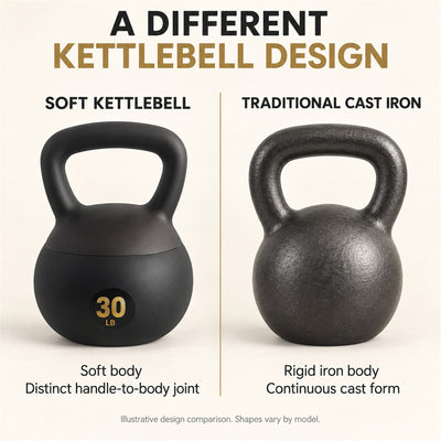 Fitvids Soft Kettlebell Ergonomic Grip, Iron & Sand Filled, 30 Pounds, Black