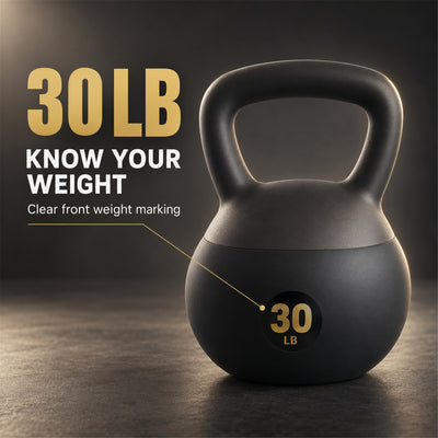 Fitvids Soft Kettlebell Ergonomic Grip, Iron & Sand Filled, 30 Pounds, Black