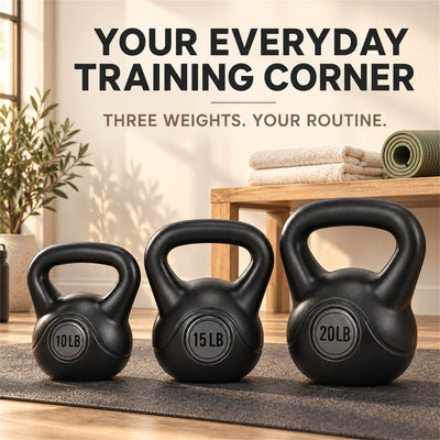 BalanceFrom Cement-Filled Kettlebell Exercise Weights, Set of 10, 15, and 20 lb