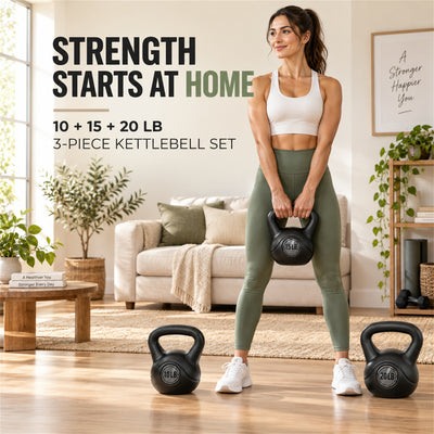 BalanceFrom Cement-Filled Kettlebell Exercise Weights, Set of 10, 15, and 20 lb