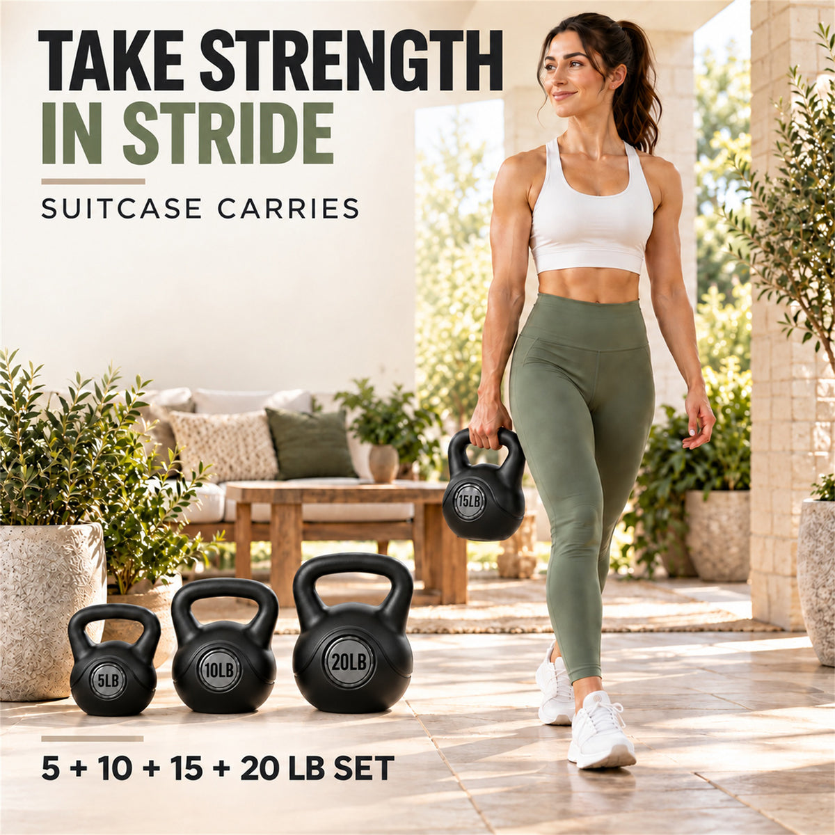 BalanceFrom Cement-Filled Kettlebell Exercise Weights, Set of 5, 10, 15, & 20 lb