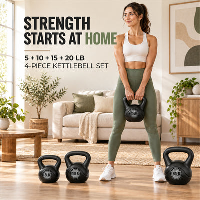 BalanceFrom Cement-Filled Kettlebell Exercise Weights, Set of 5, 10, 15, & 20 lb