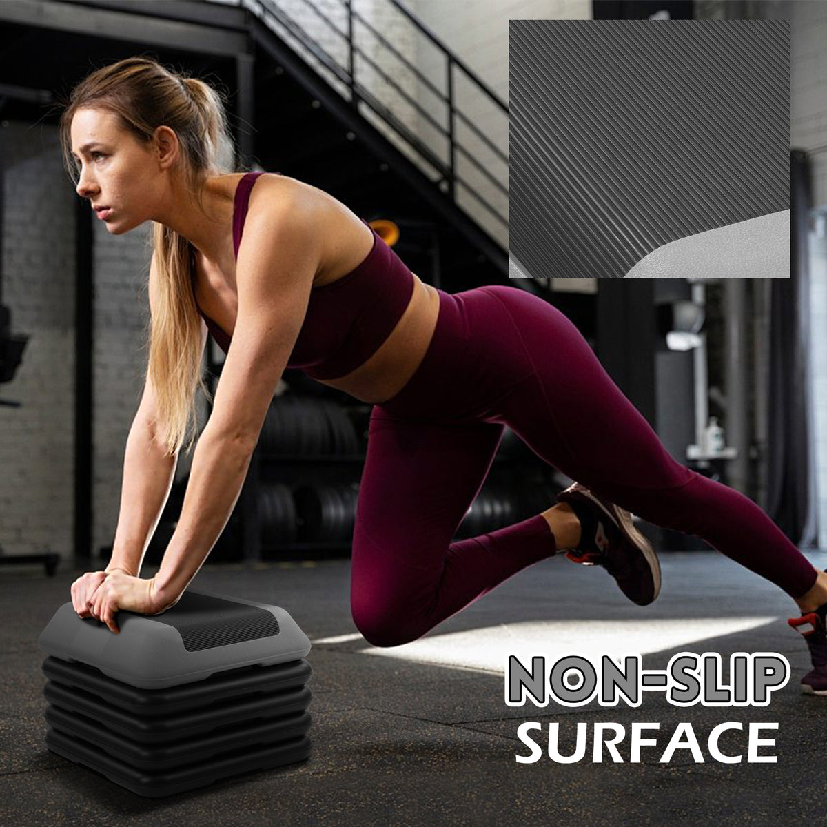 Fitvids Small Aerostep Adjustable Exercise Step Platform with 4 Risers, Black