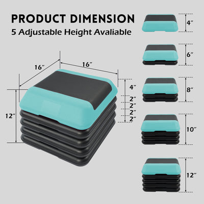 Fitvids Small Aerostep Adjustable Exercise Step Platform with 4 Risers, Black