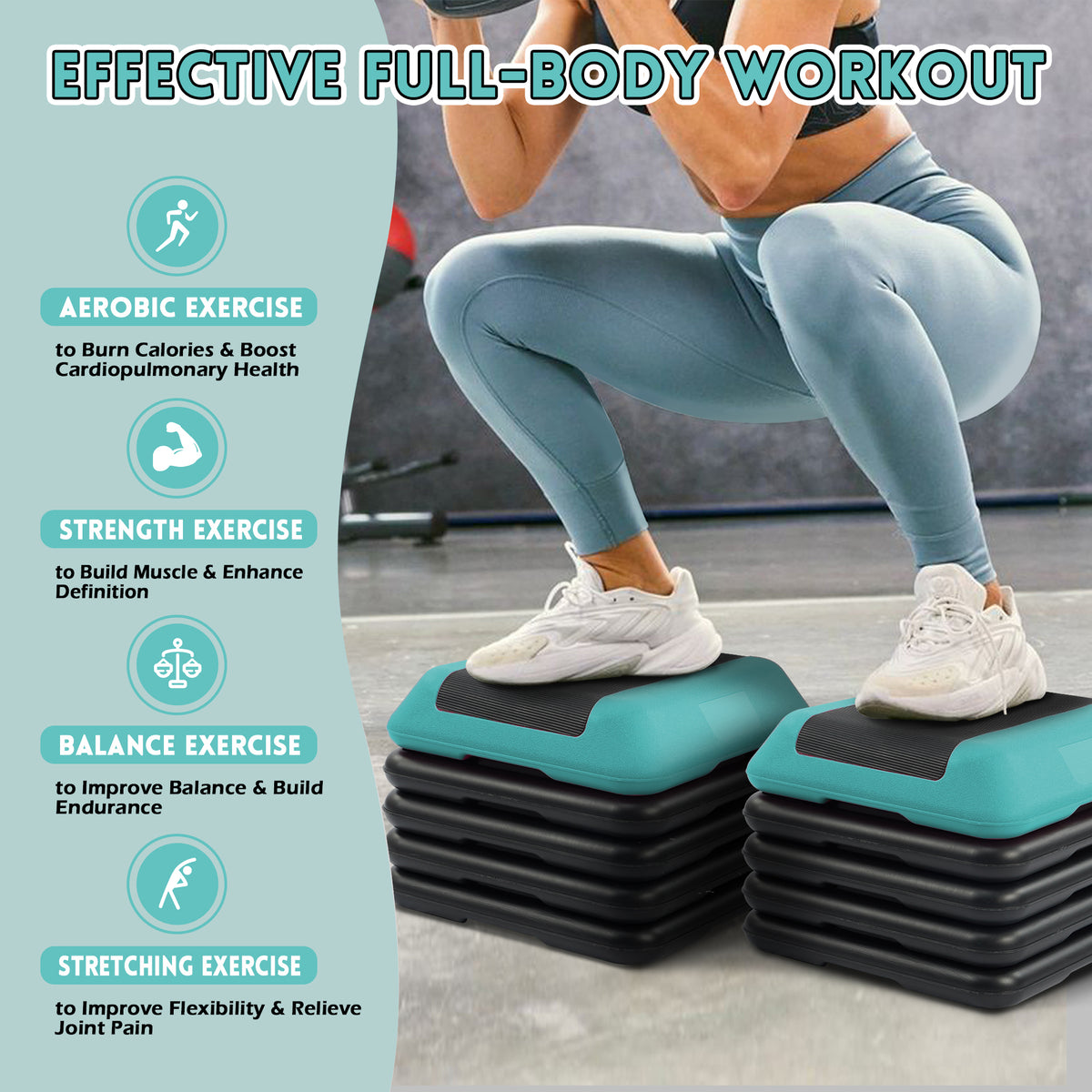 Fitvids Small Aerostep Adjustable Exercise Step Platform with 4 Risers, Black