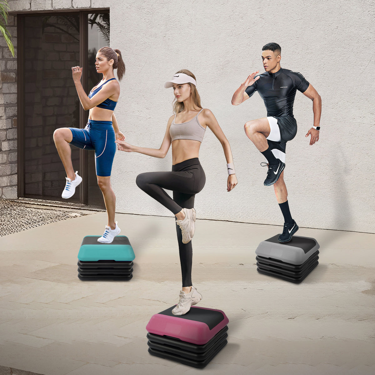 Fitvids Small Aerostep Adjustable Exercise Step Platform with 4 Risers, Black