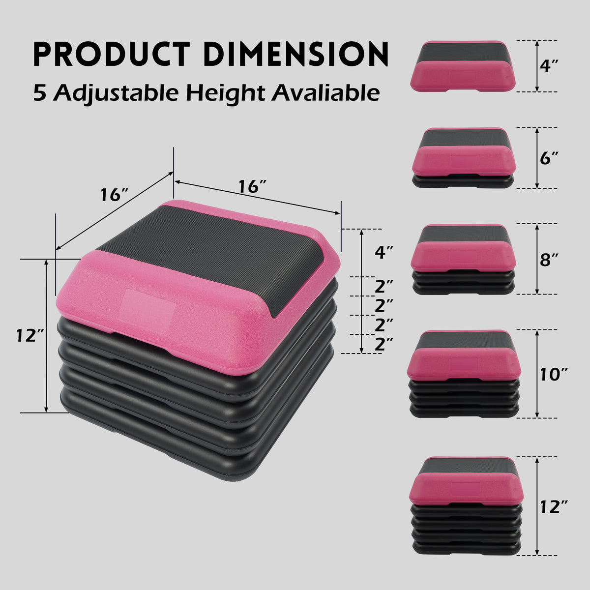 Fitvids Small Aerostep Adjustable Exercise Step Platform with 4 Risers, Black