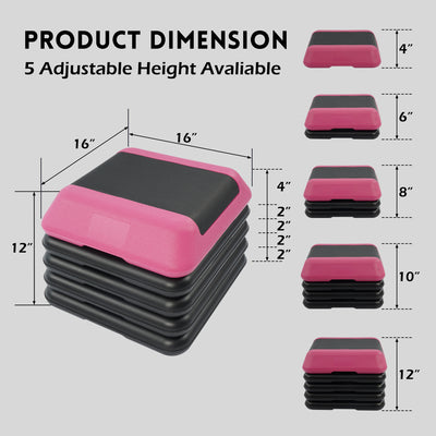 Fitvids Small Aerostep Adjustable Exercise Step Platform with 4 Risers, Black