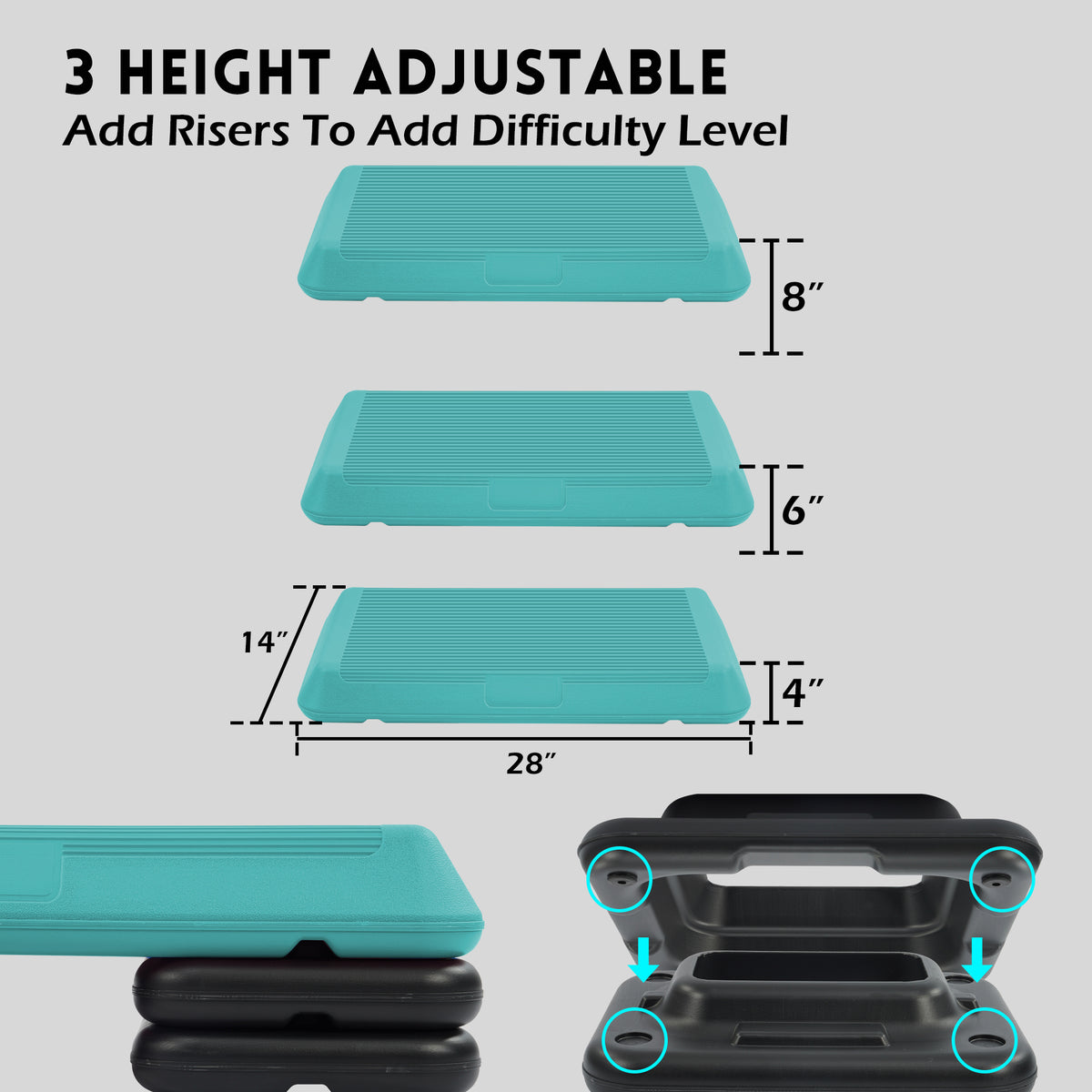 Fitvids Medium Aerostep Adjustable Exercise Step Platform with 4 Risers, Black