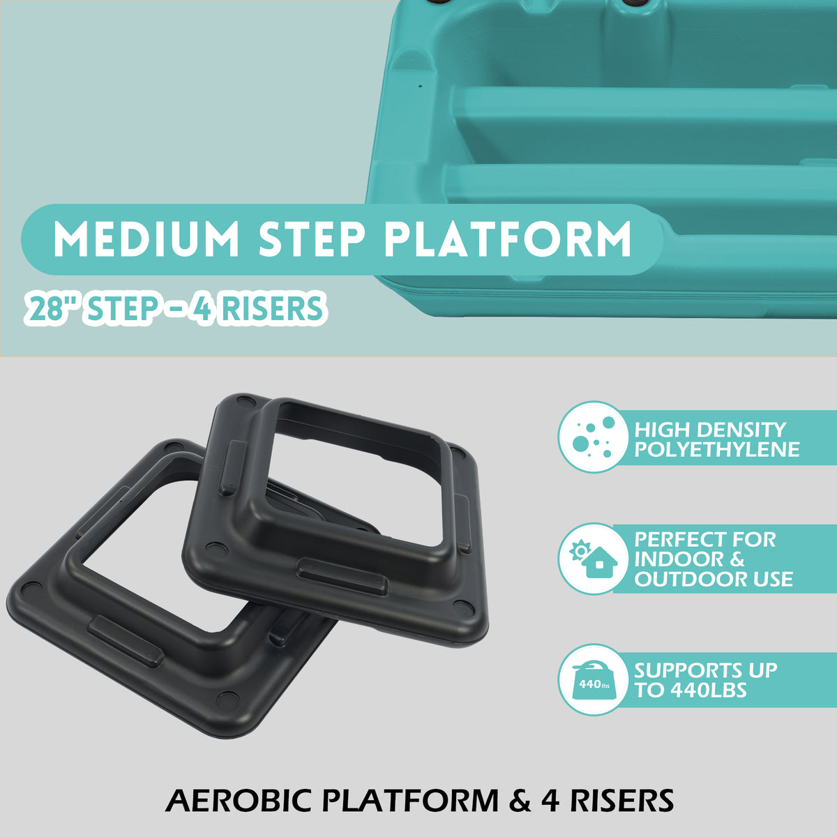 Fitvids Medium Aerostep Adjustable Exercise Step Platform with 4 Risers, Black