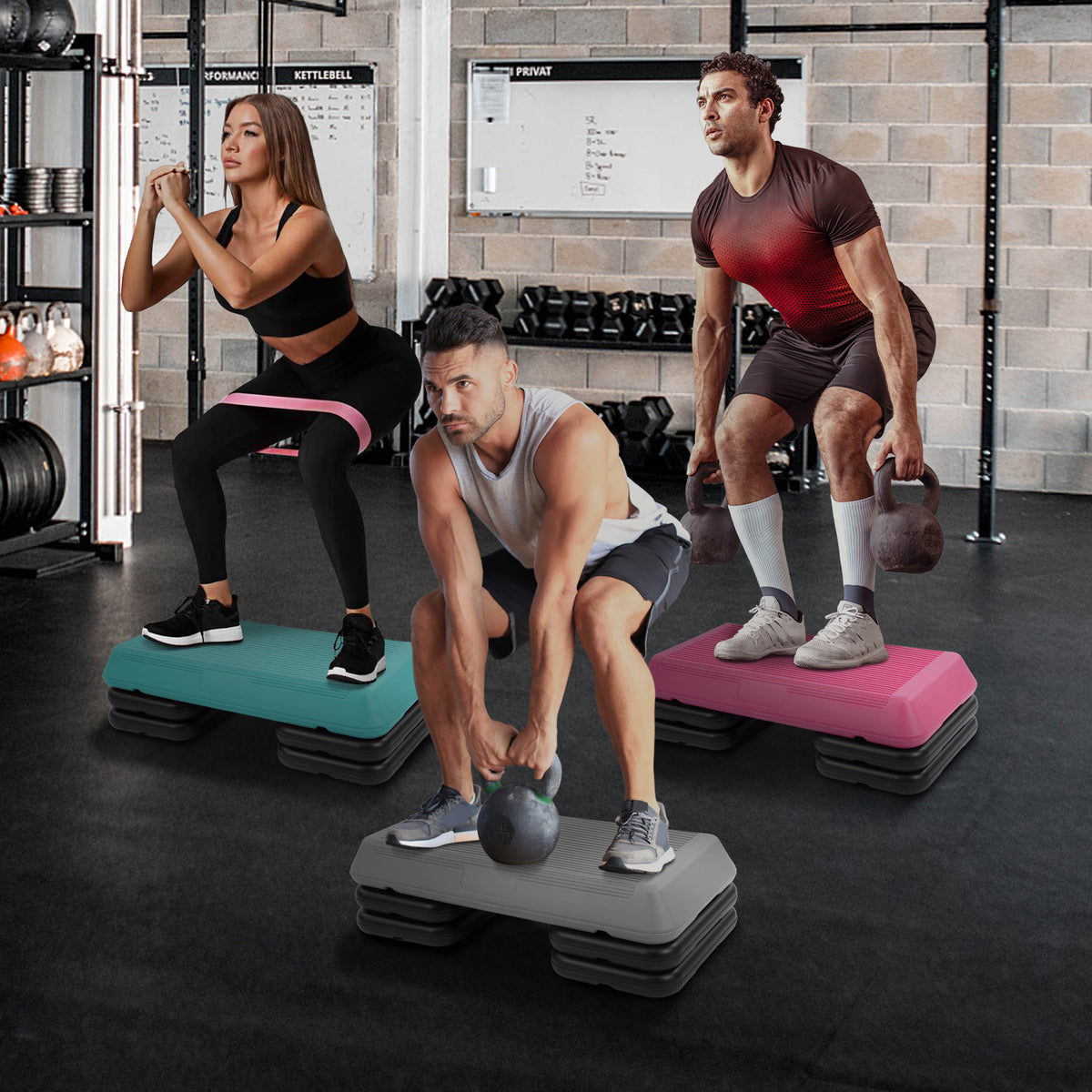 Fitvids Medium Aerostep Adjustable Exercise Step Platform with 4 Risers, Black