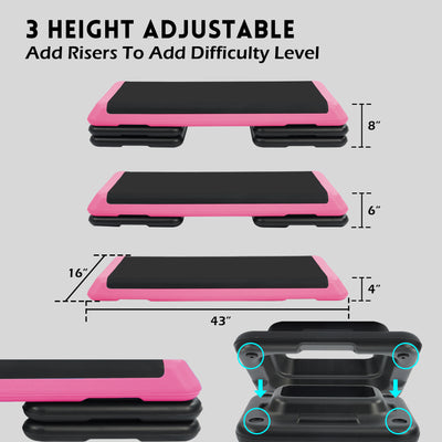Fitvids Medium Aerostep Adjustable Exercise Step Platform with 4 Risers, Black