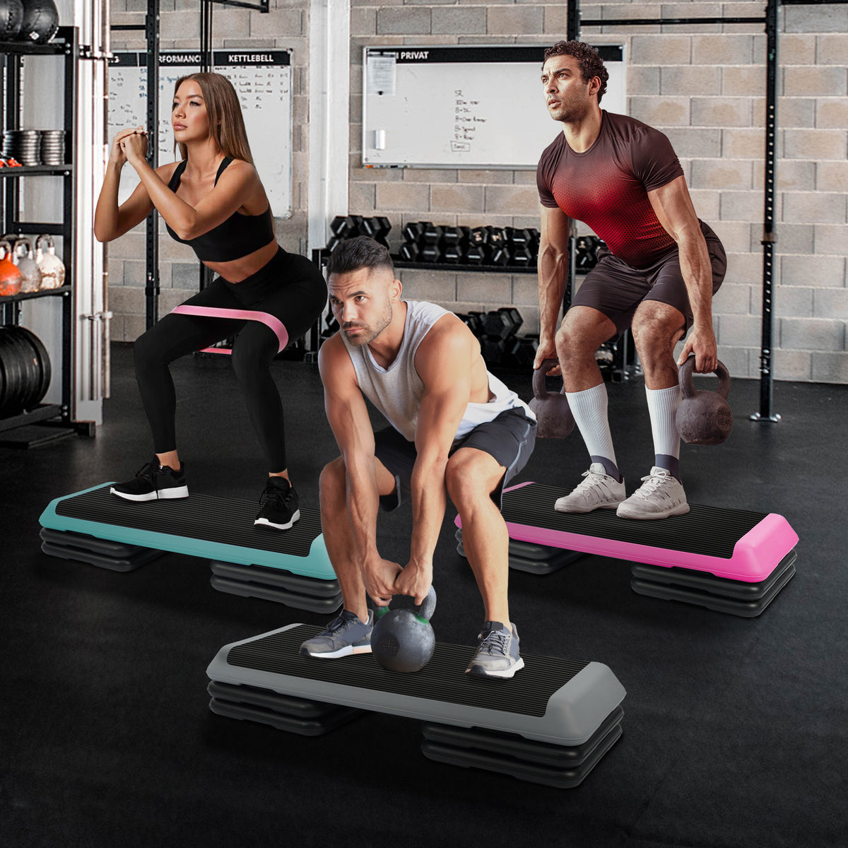 Fitvids Medium Aerostep Adjustable Exercise Step Platform with 4 Risers, Black