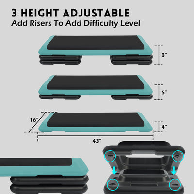 Fitvids Large Aerostep Adjustable Exercise Step Platform with 4 Risers, Black - VMInnovations