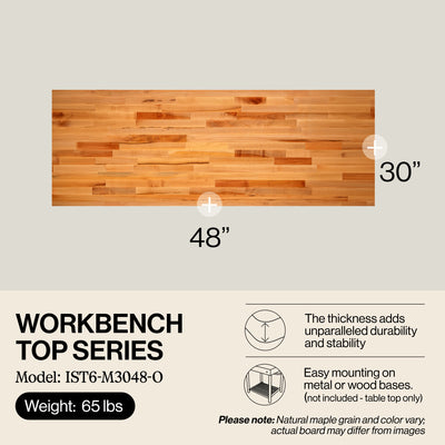 John Boos 48-Inch Workbench Top, Sturdy and Durable for Shop Work, Maple Wood - VMInnovations