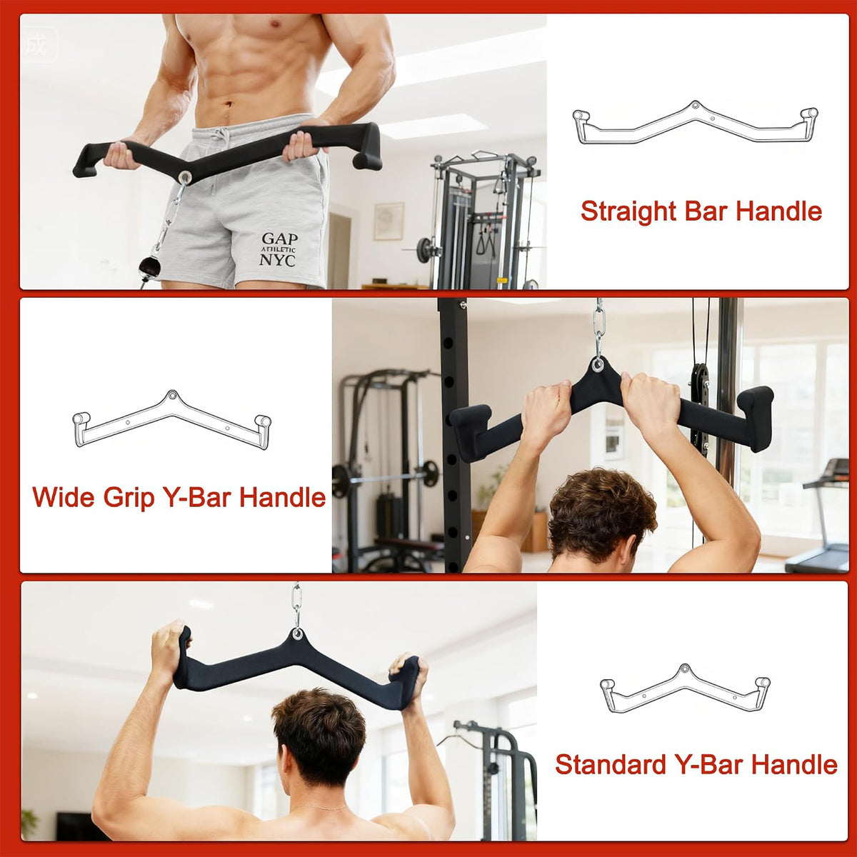 Fitvids 5-Piece Cable Machine Attachment Handle Set, LAT Pulldowns for Home Gym