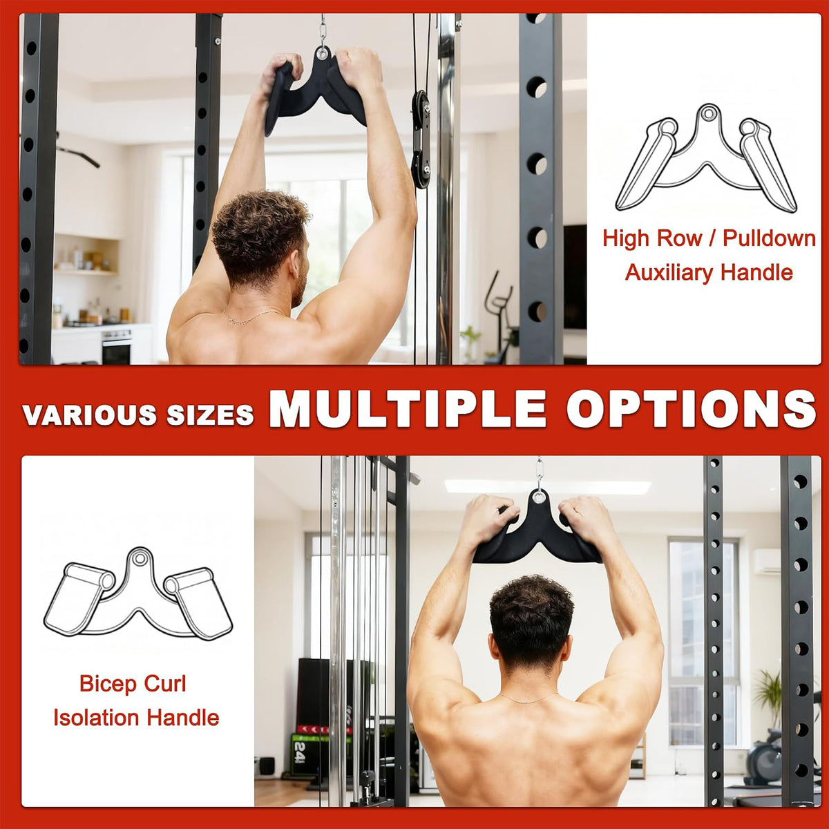 Fitvids 5-Piece Cable Machine Attachment Handle Set, LAT Pulldowns for Home Gym