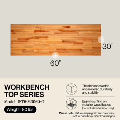 John Boos 60-Inch Workbench Top, Sturdy and Durable for Shop Work, Maple Wood - VMInnovations