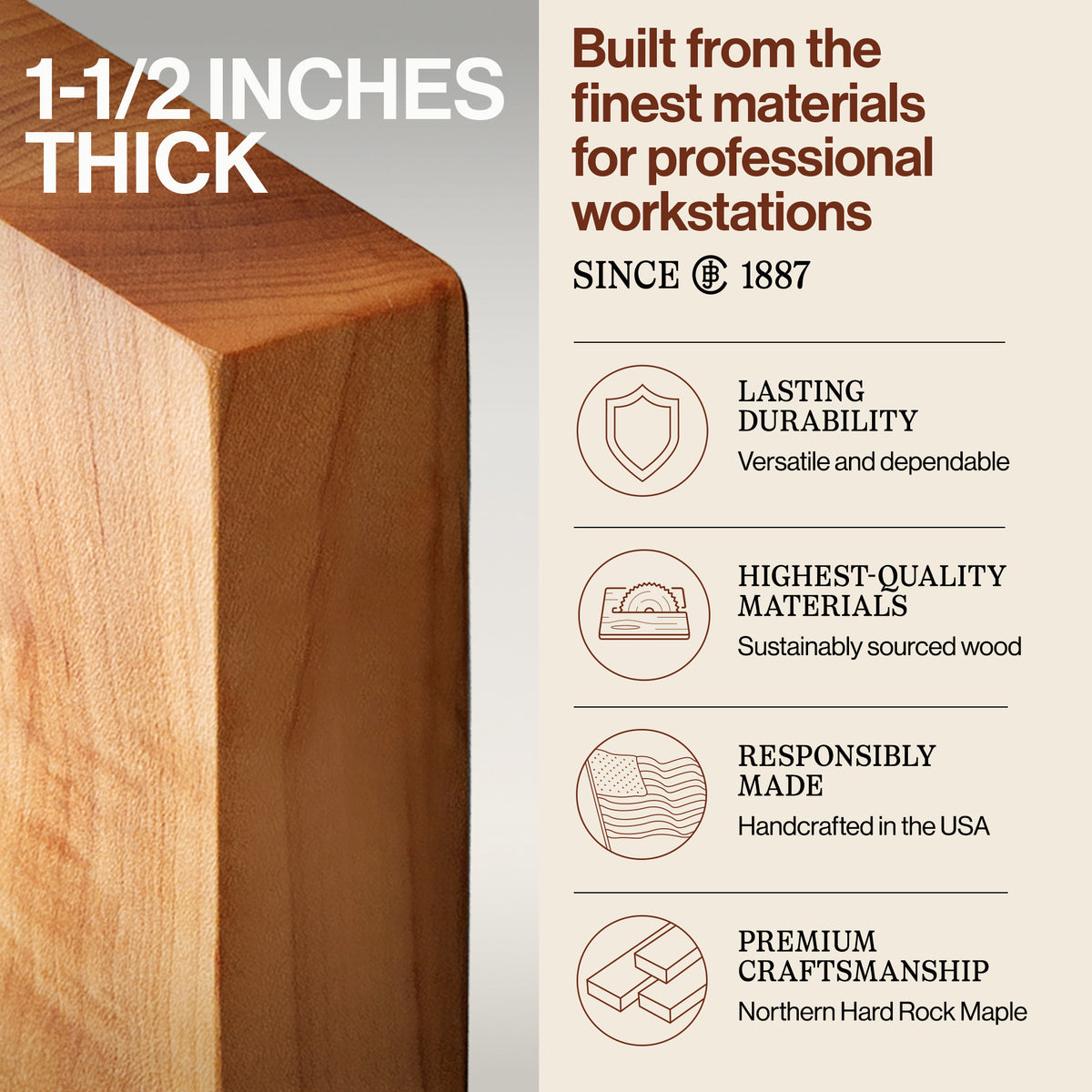 John Boos 60-Inch Workbench Top, Sturdy and Durable for Shop Work, Maple Wood - VMInnovations