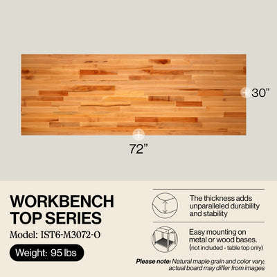 John Boos 72-Inch Workbench Top, Sturdy and Durable for Shop Work, Maple Wood - VMInnovations