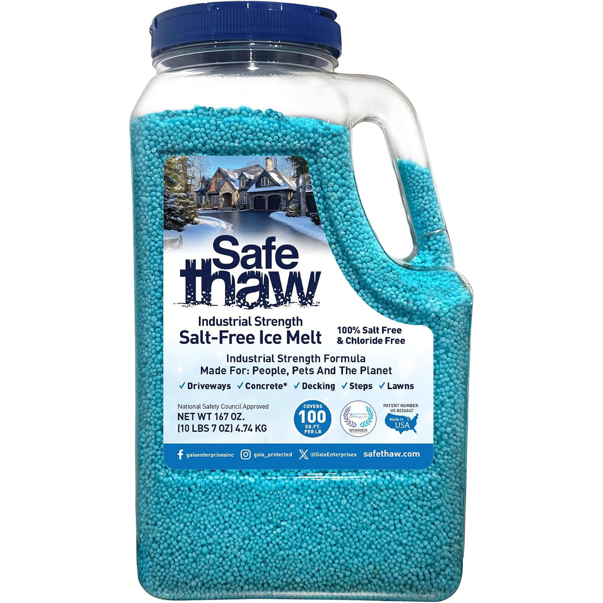 Safe Thaw Salt Free Pet Safe Ice Melt for Concrete Driveways, 10 Pounds Jug