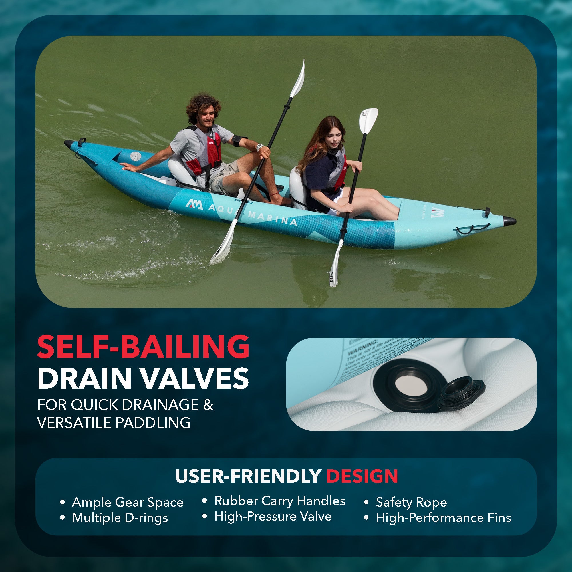 Aqua Marina Betta 13'6" Tandem Recreational Inflatable Kayak, Lightweight