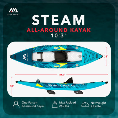 Aqua Marina 10'3" Steam Single Capacity, Lightweight Inflatable Kayak, Blue (Open Box)