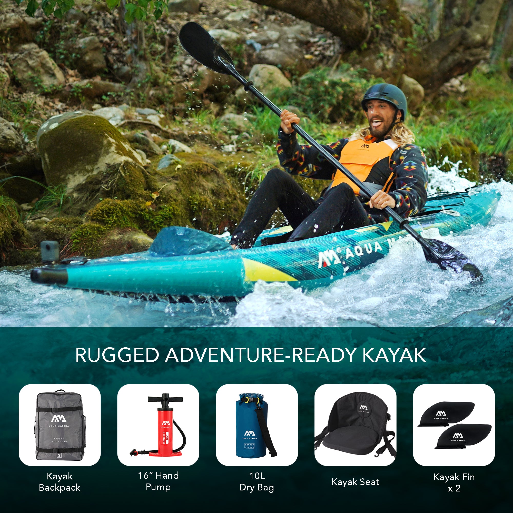 Aqua Marina 10'3" Steam Single Capacity, Lightweight Inflatable Kayak, Blue (Open Box)