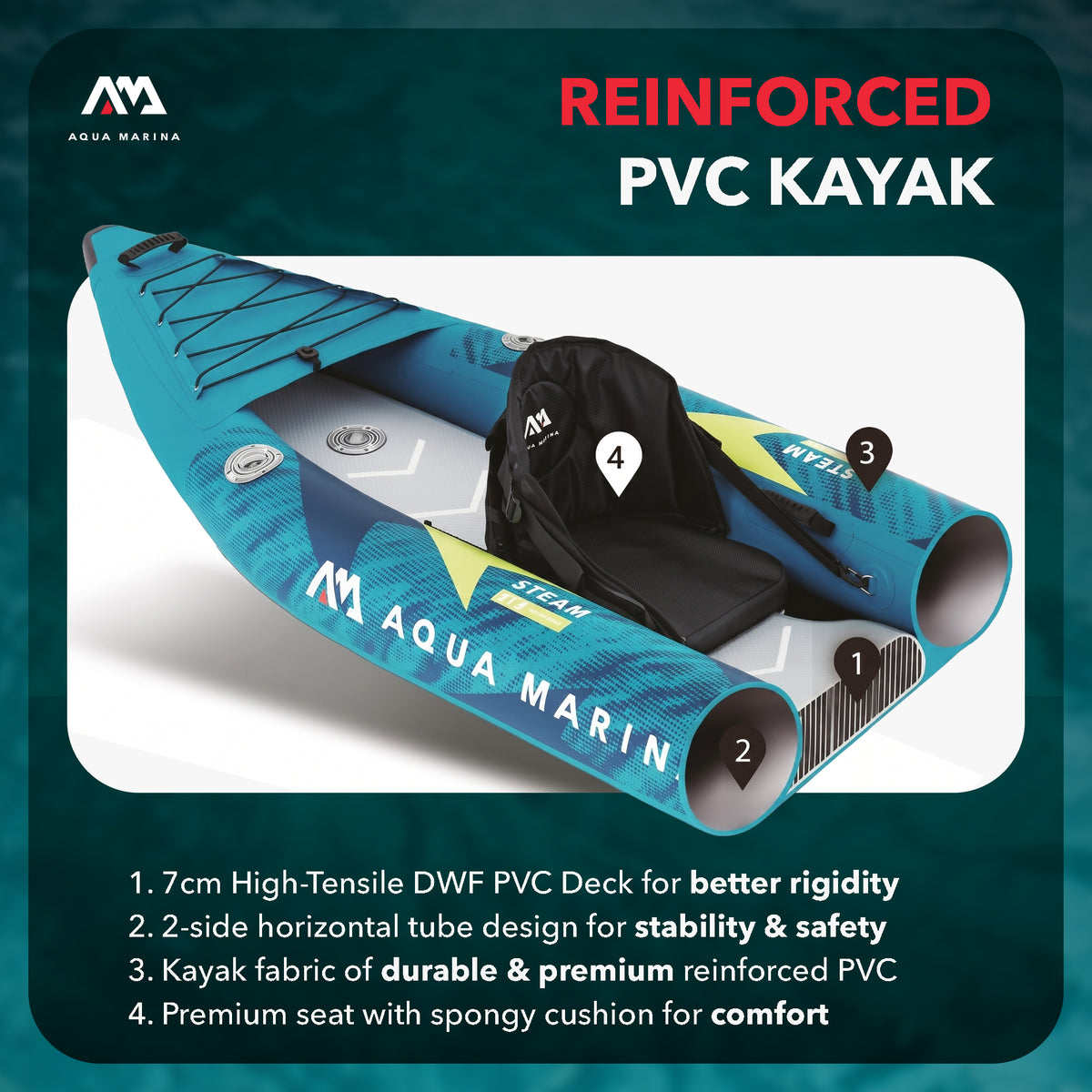 Aqua Marina 10'3" Steam Single Capacity, Lightweight Inflatable Kayak (Open Box)