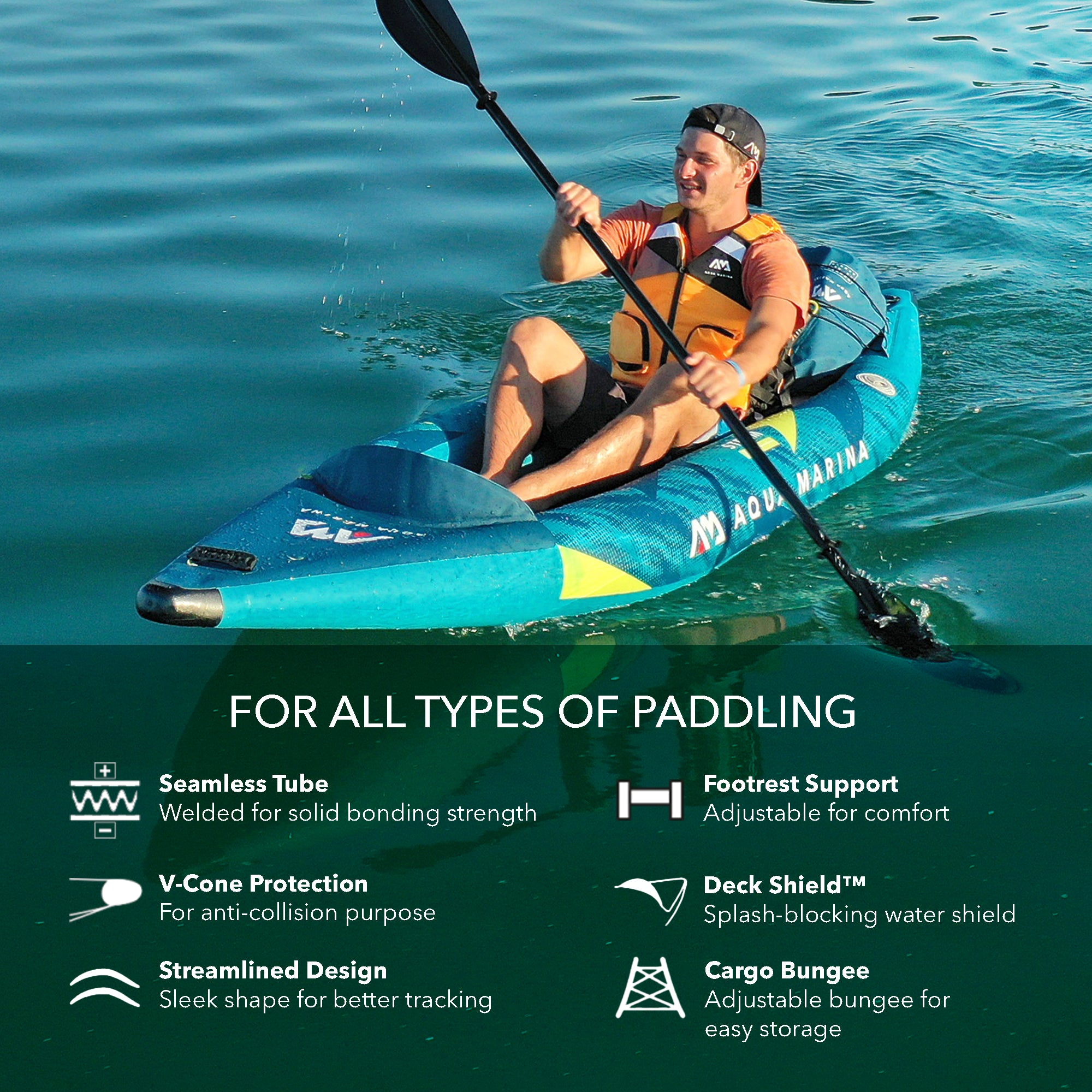 Aqua Marina 10'3" Steam Single Capacity, Lightweight Inflatable Kayak, Blue (Open Box)