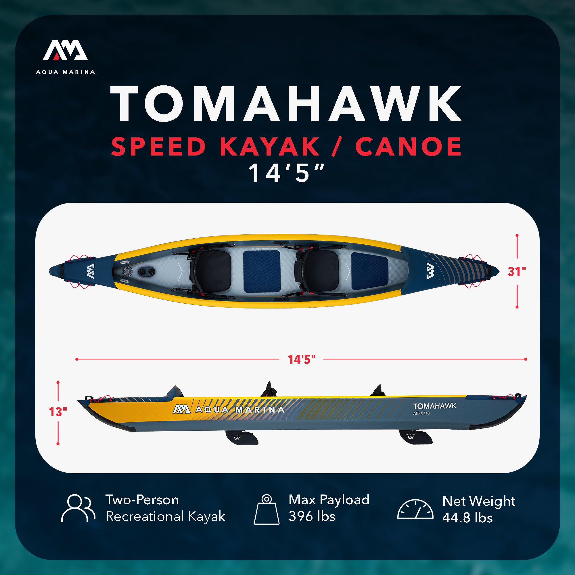 Aqua Marina 14'5'' 2 Person Inflatable Recreational Kayak w/ Accessories - VMInnovations