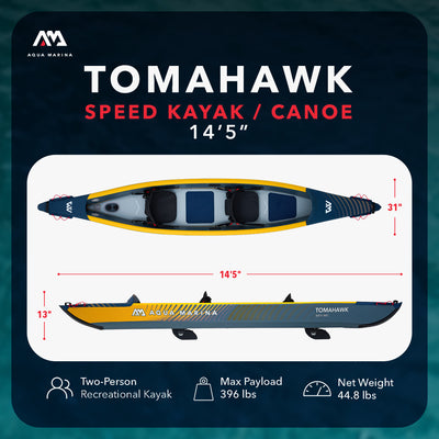 Aqua Marina 14'5'' 2 Person Inflatable Recreational Kayak w/ Accessories - VMInnovations