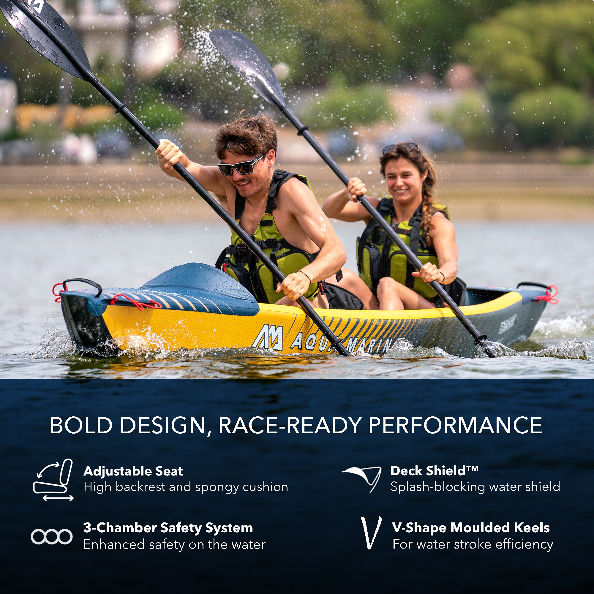 Aqua Marina 14'5'' 2 Person Inflatable Recreational Kayak w/ Accessories - VMInnovations