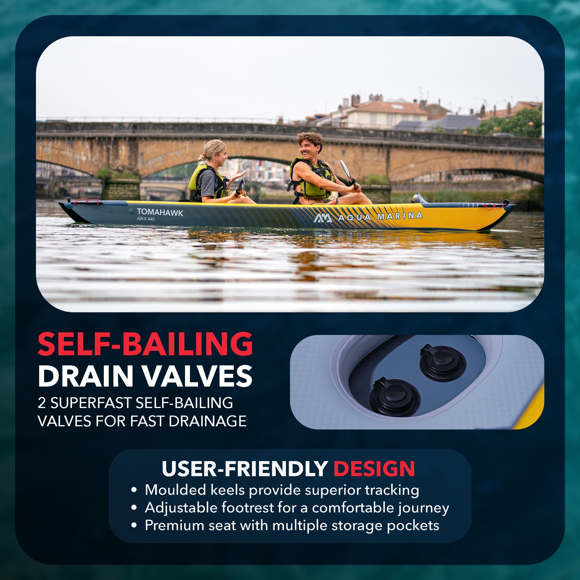 Aqua Marina 14'5'' 2 Person Inflatable Recreational Kayak w/ Accessories - VMInnovations