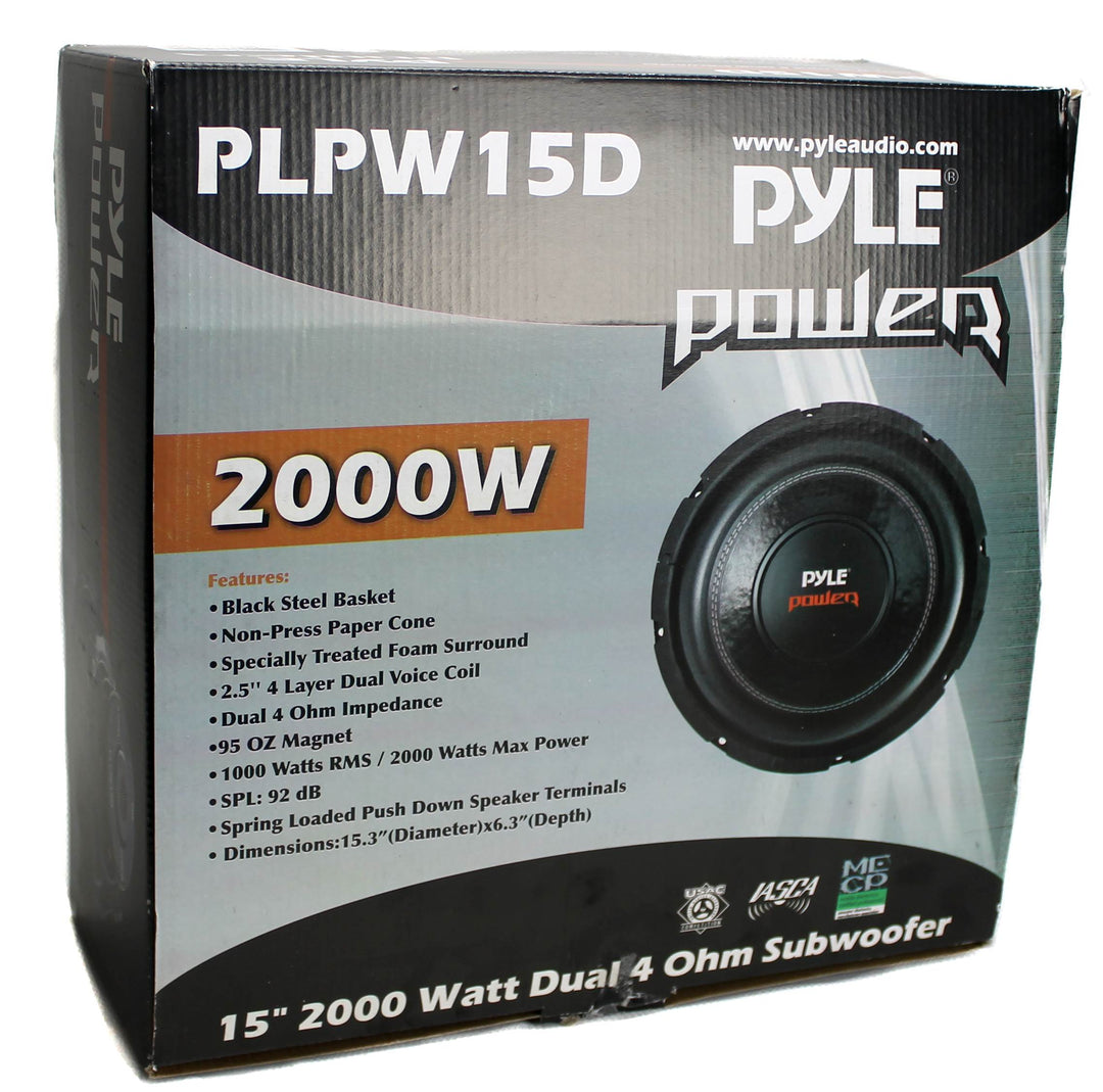 Pyle PLPW15D 15" 2000 Watt 4-Ohm DVC Power Car Audio Subwoofer Sub Woofer