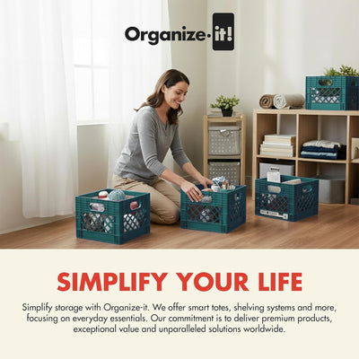 ORGANIZE-IT! Storage Milk Crate, Heavy-Duty Versatile Organizers Teal (Open Box)