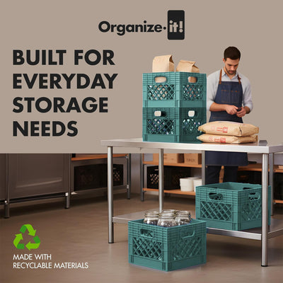 ORGANIZE-IT! Storage Milk Crate, Heavy-Duty Versatile Organizers Teal (Open Box)