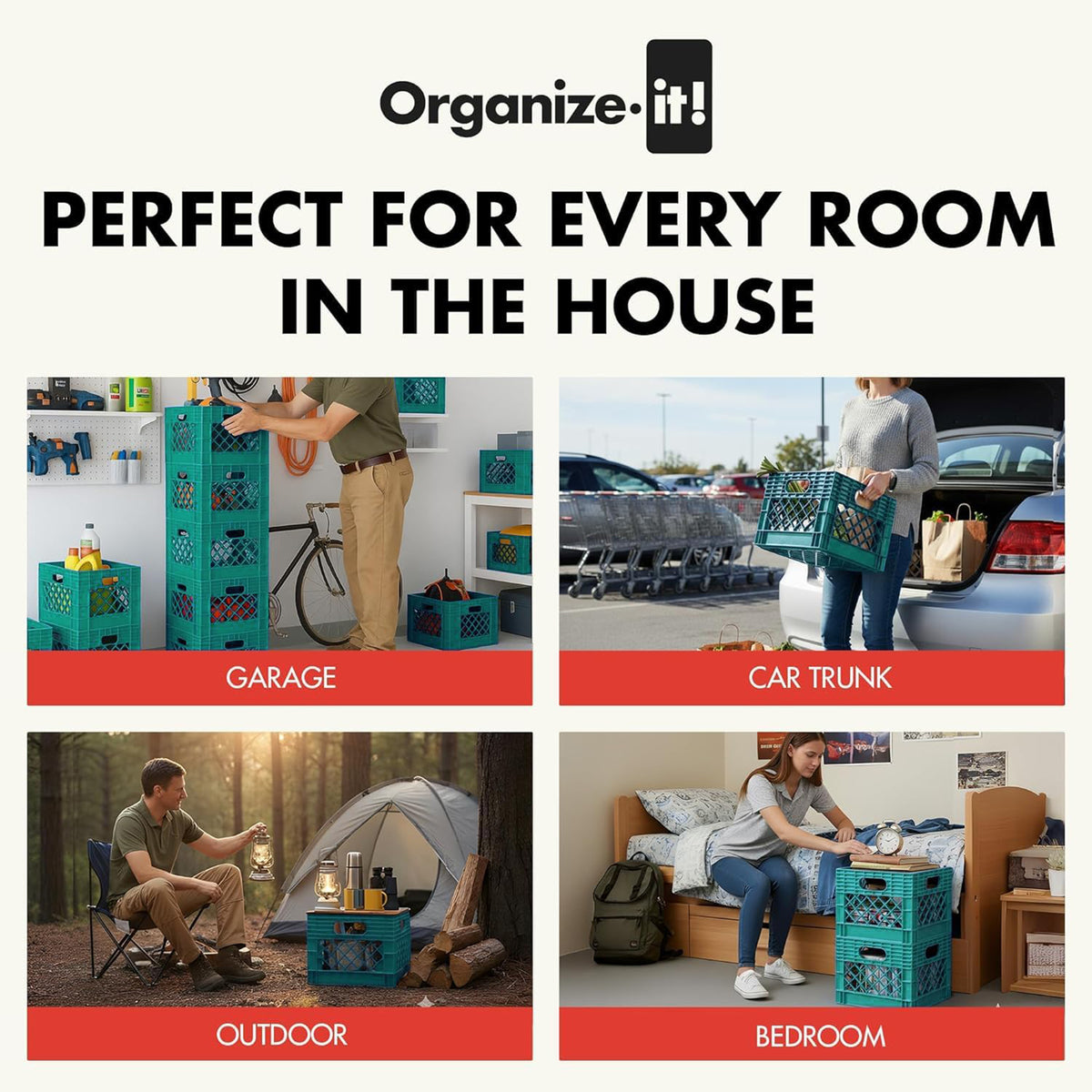 ORGANIZE-IT! Storage Milk Crate, Heavy-Duty Versatile Organizers Teal (Open Box)