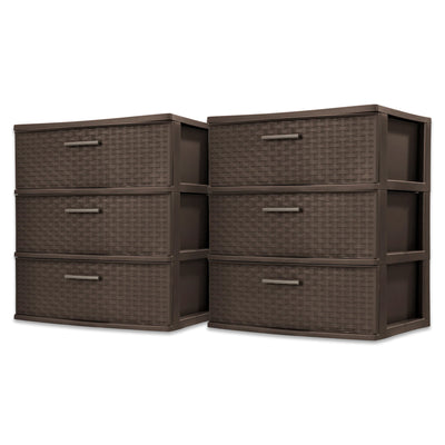Sterilite 3 Drawer Wide Storage Tower, Weave Home Organizer, Espresso, 2 Pack