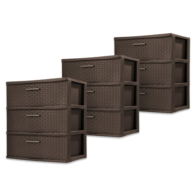 Sterilite 3 Drawer Wide Storage Tower, Weave Home Organizer, Espresso, 3 Pack